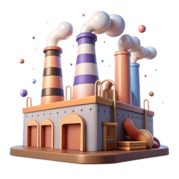 stunning rustic Factory with Smoke Stacks and Green Filters Isolated premium png