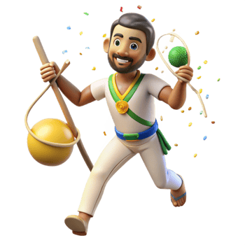 beautiful minimalist Brazilian Berimbau Player Capoeira Pose Isolated Element professional png