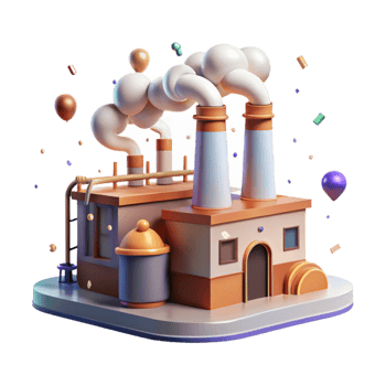 dramatic artistic Factory with Smokestacks Emitting Clean Steam Isolated Background authentic png