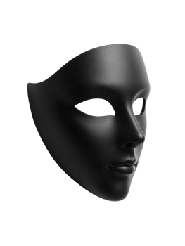 Minimalist enigmatic black mask against a stark void for dramatic visuals png