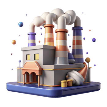 wonderful artistic Factory with Smoke Stacks and Green Filters Isolated premium png