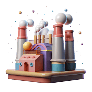 elegant vintage Factory with Smoke Stacks and Green Filters Isolated authentic png