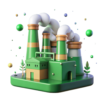 dramatic modern Factory with Smoke Stacks and Green Filters Isolated original png