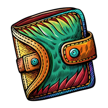 Colorful Vintage Wallet Illustration with Detailed Embroidery Style vector