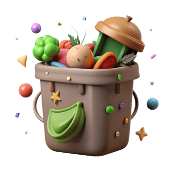 vibrant contemporary Compost Bin with Food Scraps Isolated Cutout png