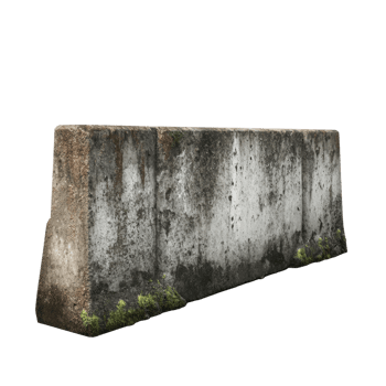 Aged concrete barrier displaying organic textures and material integrity in isolation png