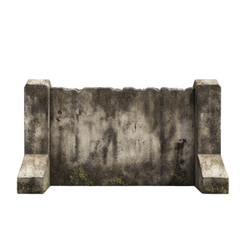 Weathered concrete barrier section evoking urban decay and brutalist architecture png