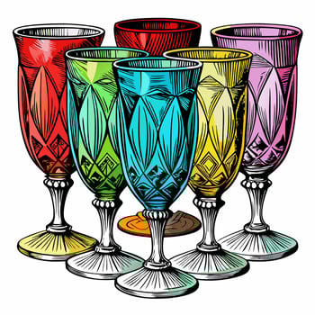 Colorful Vintage Crystal Glasses in Intricate Design vector