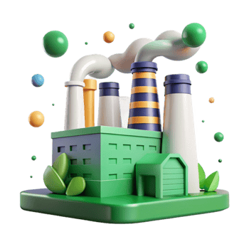 wonderful classic Factory with Smoke Stacks and Green Filters Isolated original png
