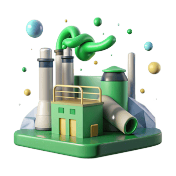 elegant rustic Factory with Smoke Stacks and Green Filters Isolated exclusive png