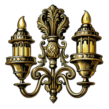 Vintage Ornate Wall Sconce with Dual Lanterns in Antique Gold Art vector