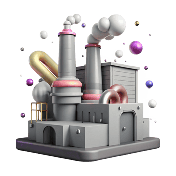 serene classic Factory with Smoke Stacks and Green Filters Isolated premium png