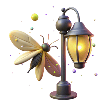 serene traditional Firefly Struggling to Be Seen Near Streetlamp Isolated authentic png