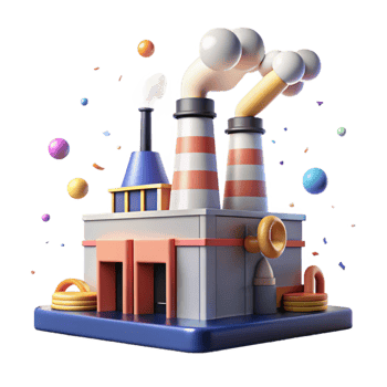 beautiful modern Factory with Smoke Stacks and Green Filters Isolated authentic png