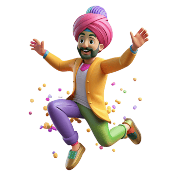 wonderful traditional Bhangra Dancer Colorful Turban Cutout Dynamic Jump png