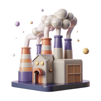 magnificent rustic Factory with Smoke Stacks and Green Filters Isolated exclusive png