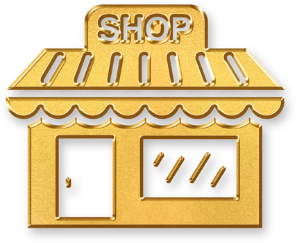 Gold Shop Icon 3D Glossy Golden Storefront Symbol with Metallic Shine and Shadowed Style for Retail Business, E commerce Branding, and Local Commercial Services png