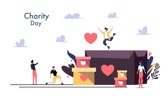 Street Charity Event with Volunteers and Donation Booth vector