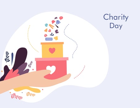 Charity Day Gift Box and Hand Giving Love vector