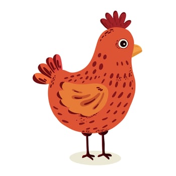 Cartoon red and orange chicken, illustration, highlighted on a white background. vector