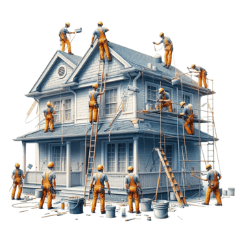 Blue Victorian House Drawing Concept png