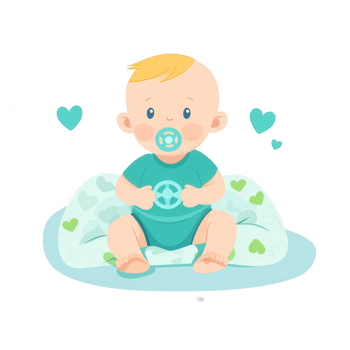 A cute baby sitting on a soft pillow, holding a toy, surrounded by hearts. Perfect for representing love and innocence in lifestyle designs. png