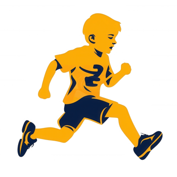 A dynamic illustration of a young athlete running swiftly, showcasing energy and movement, perfect for sports-themed projects. png