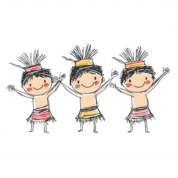 A fun and colorful illustration of three cheerful characters in traditional attire, expressing joy and celebration. Perfect for cultural themes and festive designs. png