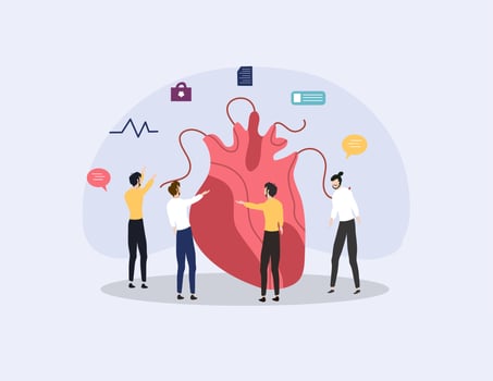 People Standing with Giant Heart and Health Symbols vector