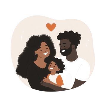A heartwarming illustration of a happy family embracing each other, showcasing love and connection in a simple and charming style. png