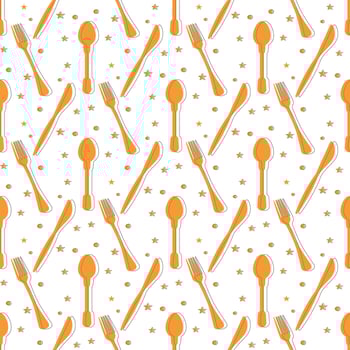 Seamless Kitchen Pattern with Spoon, Fork, and Knife Repeating Culinary Design vector