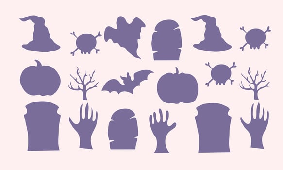 Purple Halloween Silhouette Elements on Light Background vector