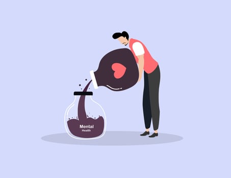 Man Watering Growing Heart Plant with Love vector
