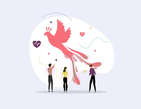 Large Peace Dove Flying Over Three People vector