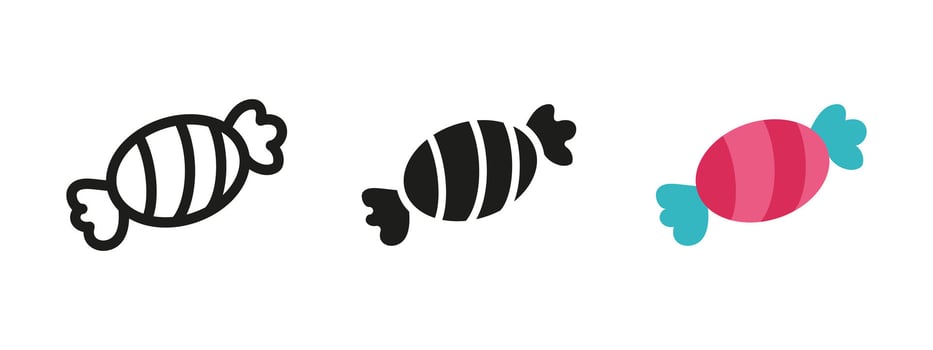 Candy icon. Wrapped sweet with striped design illustration. Sugary treat for festive occasions. Colorful dessert and snack symbol. Confectionery and chewy delight pictogram. vector