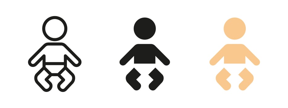 Baby icon. Sitting infant in diaper illustration. Cute toddler symbol for childcare topics. Family, parenting and newborn-related design for maternity, nursery or health applications. vector