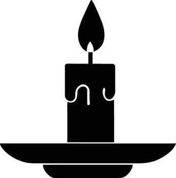 Simple black and white silhouette of a burning candle on a plate. vector