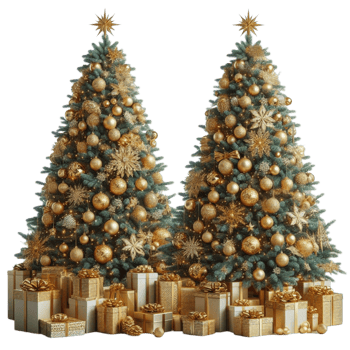 Trees with Gold Ornaments and Star Toppers png