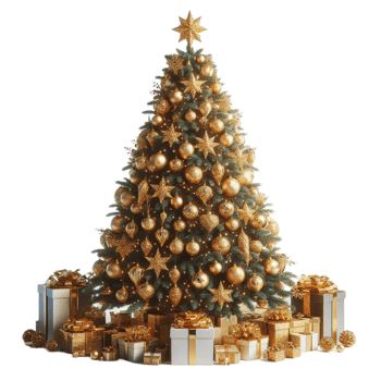 Gold Ornaments and Star Topper png
