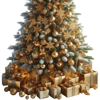Elegant Christmas Tree with Golden Ornaments png