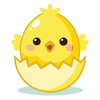 Cute Yellow Chick Hatching From Egg vector