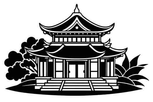 Elegant black and white illustration of a traditional Chinese pagoda. vector
