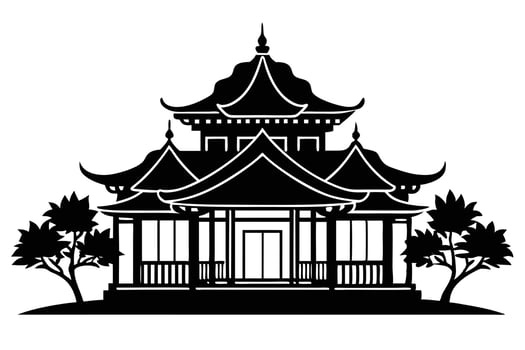 A black and White Illustration of a Traditional Asian Pagoda vector