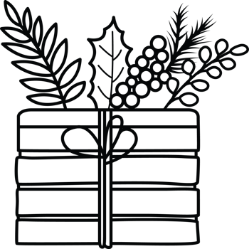 Decorated Holiday Gift Box with Winter Greenery png