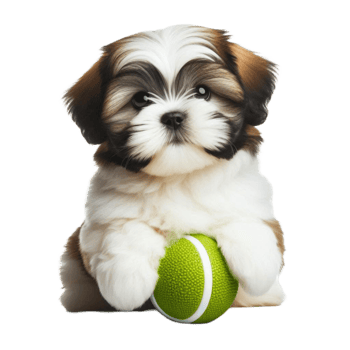 Cute Fluffy Puppy Holding Tennis Ball png