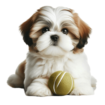 Cute Fluffy Puppy with Yellow Ball png