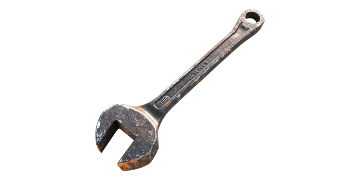 Old rusty wrench isolated on transparent background png