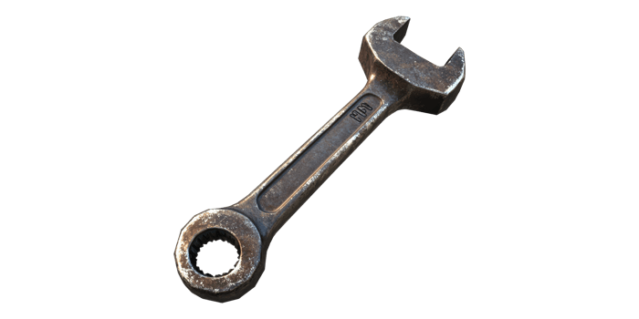 Rusty metal wrench isolated on transparent background png