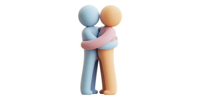 Two figures embracing each other isolated on transparent background png