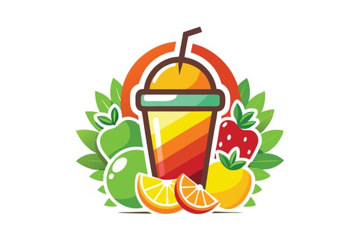 A colorful smoothie logo design featuring fresh fruit. vector